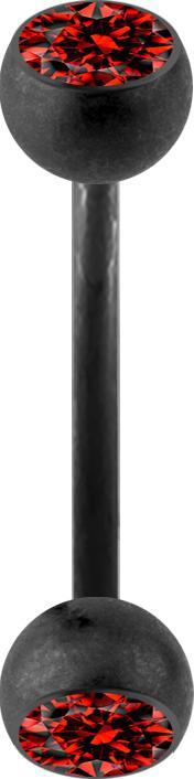 Star Piercing Micro Banane schwarz matt mit zwei Kristallkugeln rot (ohne Messing, Chirurgenstahl 316L)