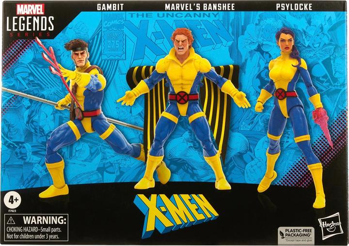 Actual product image Hasbro X-Men 60th Anniversary Marvel Legends pack 3 figurines Gambit, Marvel's Banshee, Psylocke 15 cm