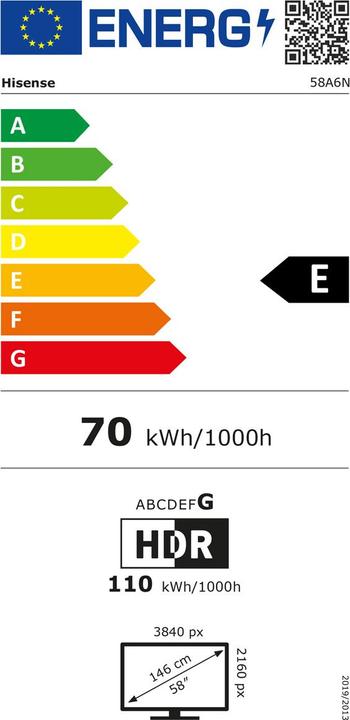 Etichetta energetica Hisense TV 58A6N (58", LCD, UHD, 2024)
