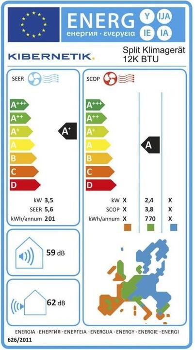 Energy Label Kibernetik 12K BTU (60 m², 12000 BTU/h)