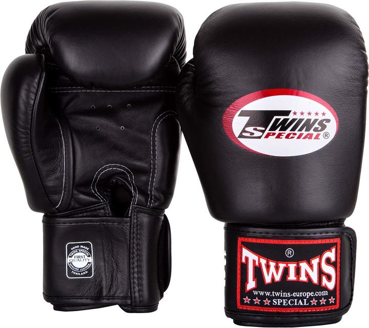 Immagine prodotto Twins Boxhandschuhe (Leder schwarz, langer Klettverschluss) (16 OZ, Taglia unica)