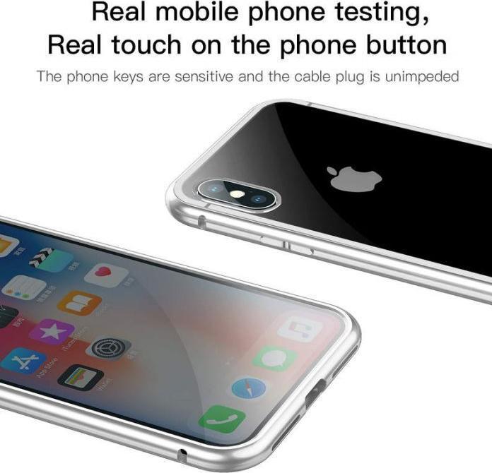 Actual product image Baseus iPhone X Magnetic Aluminium Protective Case Glass BackSilver (Apple iPhone X)
