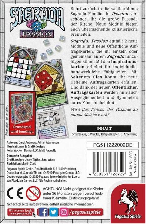 Produktbild Pegasus Familienspiel Sagrada: Passion - Die grossen Fassaden (Deutsch)