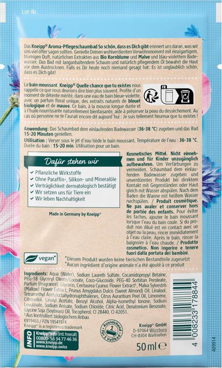 Nährwerte und Zutaten Kneipp Aroma-Pflegeschaumbad So schön, dass es Dich gibt (50 ml, Schaumbad)