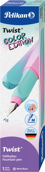 Immagine prodotto Pelikan Füllhalter (Patronenfüllsystem) Twist® Color Edition Füller für Rechts- und Linkshänder, min (Verde menta, Rosa, 1 x)