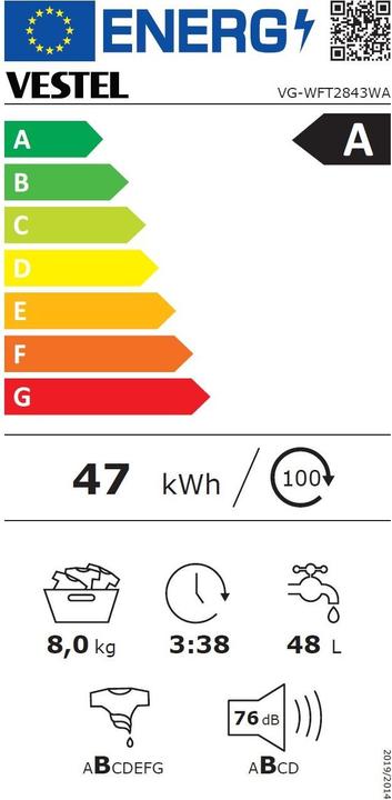 Energie-Label Vestel VG-WFT2843WA (8 kg, Links)