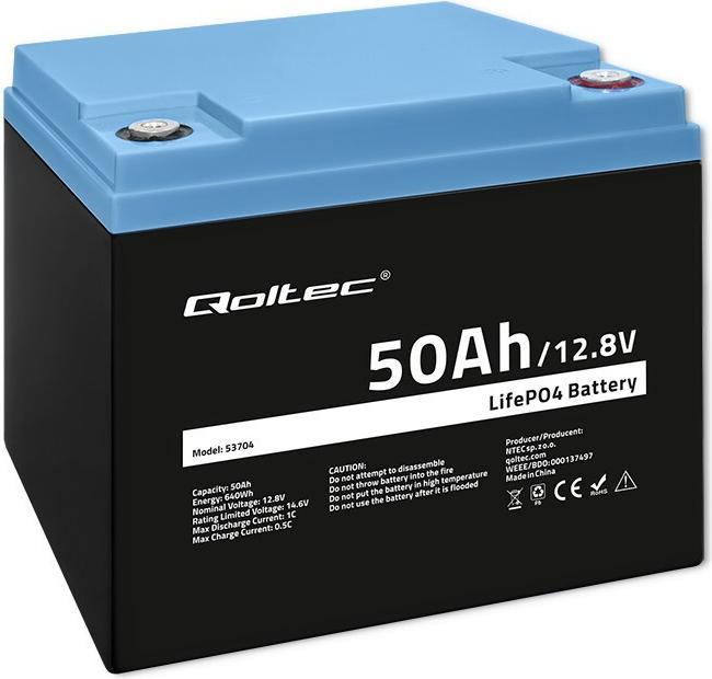 Actual product image Qoltec 53704 LiFePO4 lithium iron phosphate battery | 12 8V | 50Ah | 640Wh | BMS (12.80 V, 50 Ah)