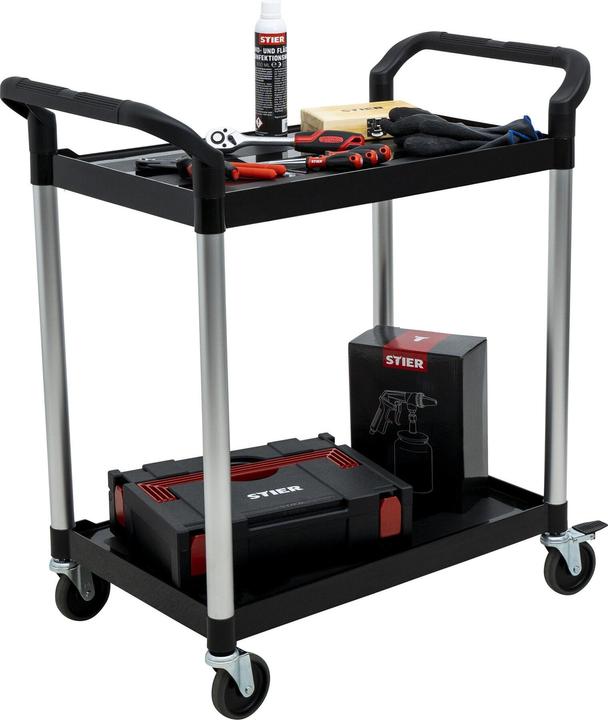 Image du produit Stier Chariot de service avec 2 étagères, 750 mm de longueur x 460 mm de largeur x 825 mm de hauteur
