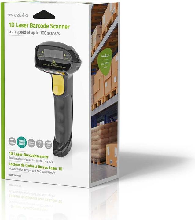 Actual product image Nedis Barcodescanner | Laser | Wired | 1D Linear | Power supply via USB | USB2.0 (1D barcodes)