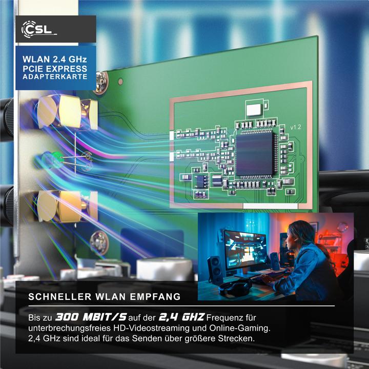 Actual product image CSL 300 Mbit s PCIe network card WLAN 2.4 GHz - high-performance 2T2R dual antenna with powerful (PCI-E x1)