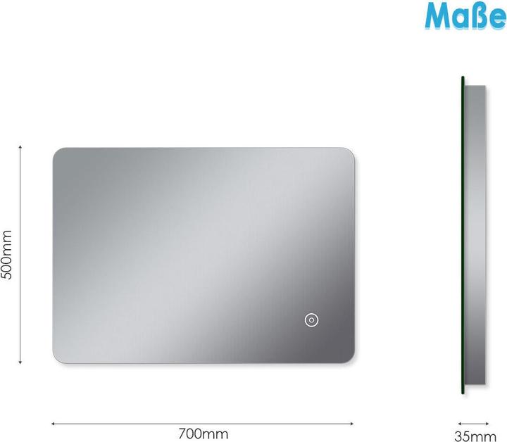 Produktbild SONNI LED Badezimmerspiegel, Lichtspiegel, Wandspiegel mit Touch-Schalter, Badezimmerspiegel mit Lic (50 x 70 cm)