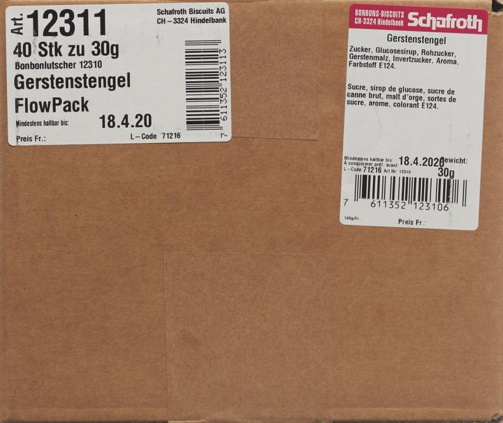 Valori nutrizionali e ingredienti Gerstenstengel Bullone (40 Pezzo/i, Barretta, 1461 g)