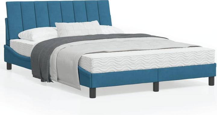 Produktbild VidaXL Bett Polsterbett Bettgestell Einzelbett mit Matratze Blau 100x200cm Samt (100 x 200 cm)