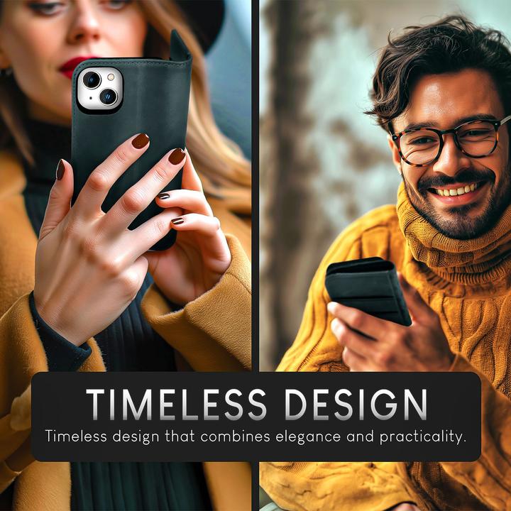 Produktbild Nalia Echt Leder Flip Case Hülle mit Magnetverschluss (Apple iPhone 15)