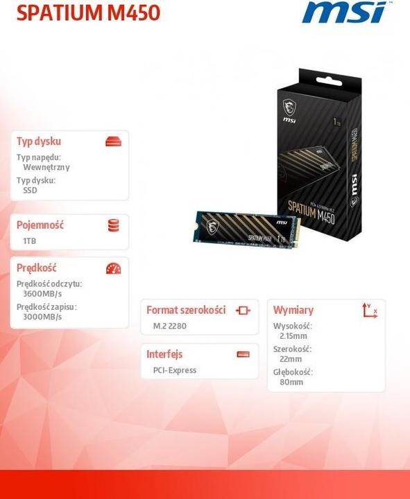 Produktbild MSI Spatium M450 (1000 GB, M.2 2280)