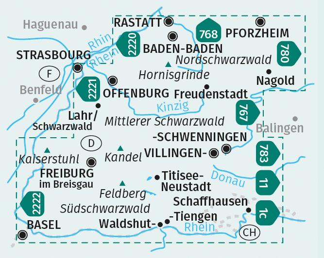 Label énergétique KOMPASS Carte de randonnée 888 Forêt-Noire Ges