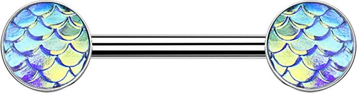 Produktbild Star Piercing Barbell silber mit Fischschuppen aqua (ohne Messing, Chirurgenstahl 316L)