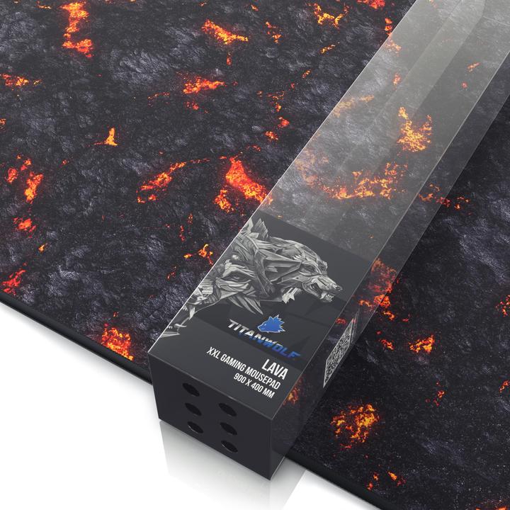 Actual product image Titanwolf Gaming mouse pad XXL, smooth fabric, speed mouse mat 900 x 400mm large surface, lava motif (XXL)