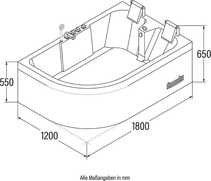 Actual product image Home Deluxe Whirlpool bath 2 persons DOLPHIN (right) - 180x120x65cm (120 cm, 180 cm)