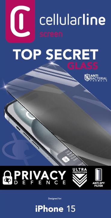 Actual product image Cellularline Top Secret Glass (1 Piece, Apple iPhone 15)