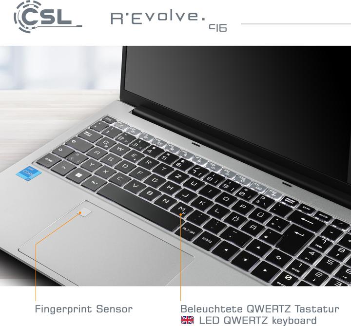 Image du produit CSL Notebook R'Evolve C16 / 64Go / 500Go / Windows 11 Pro (16", Intel Core i5-1235U, 64 Go, 500 Go, DE)