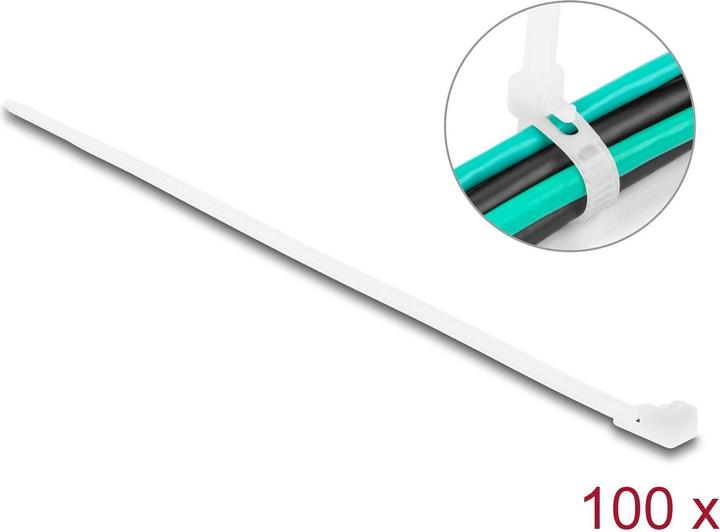 Actual product image Delock Cable tie reusable L 200 x W 4.8 mm 100 pieces white (Plastic cable ties, 200 mm, 100 pcs.)