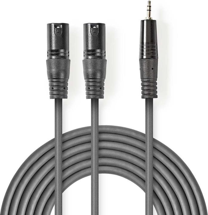 Produktbild JTI Symmetrisches Audiokabel | 2x XLR 3-Pin Stecker | 3,5 mm Stecker | Vernickelt | 1,50 m | Rund | PVC (1.50 m, XLR)