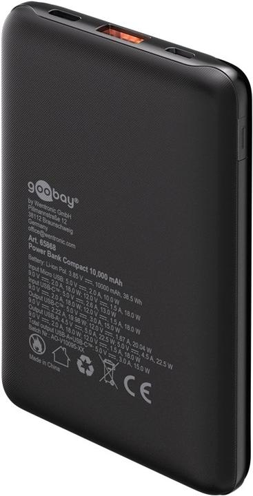 Immagine prodotto Goobay Powerbank compatto da 10.000 mAh (10000 mAh, 22.50 W, 38.50 Wh)