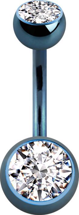 Actual product image Star Piercing Banana light blue with two balls crystal silver (Surgical steel 316L, without brass)