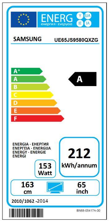 Etichetta energetica Samsung Ue65js9580 (65", 4K)