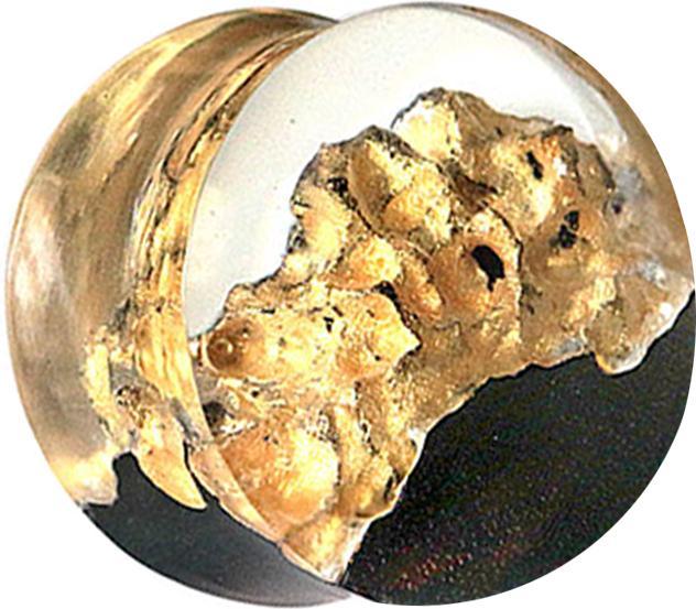 Produktbild Star Piercing Flared Plug goldiger Berg Epoxy transparent aus Arang Holz (ohne Messing, Organisch)