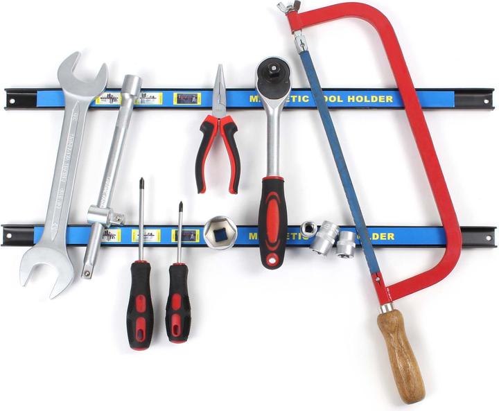 Image du produit Wiltec Kit Barres Porte-outils 6x61cm Barres magnétiques Acier Rangement accessoires Atelier Montage mural