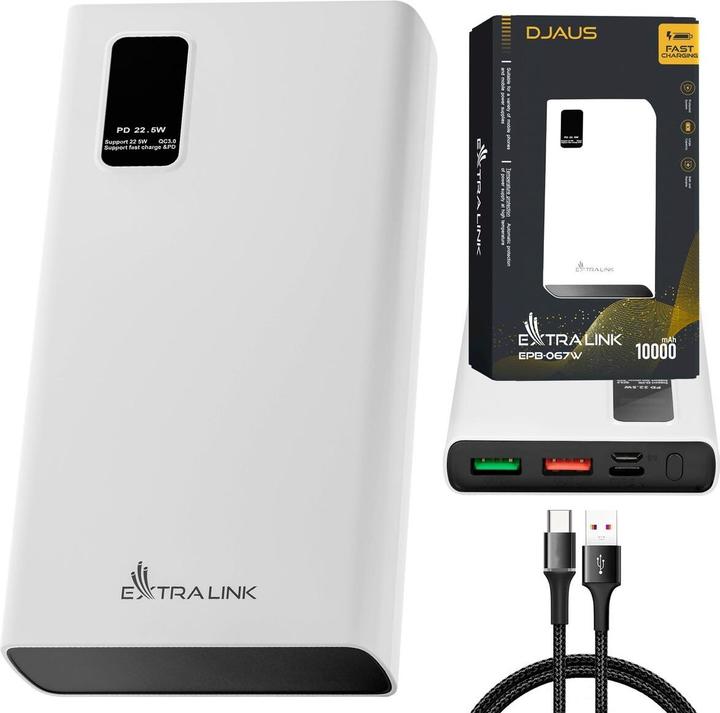 Actual product image Extralink EPB-067W power bank Lithium Polymer (LiPo) White (10000 mAh, 22.50 W, 37 Wh)