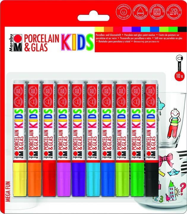 Produktbild Marabu Porzellan- und Glasmalstift Kids (Orange, Gelb, Violett, Grün, Blau, Schwarz, Rot, Türkis, 10 x)