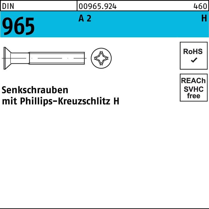 Produktbild Senkschraube DIN 965 Kreuzschlitz-PH M 5 x 25 -H A 2 (200 Schrauben pro Stück)