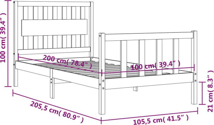 Produktbild VidaXL Massivholzbett mit Kopfteil 100x200 cm (100 x 200 cm)