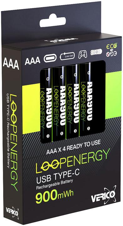 Produktbild Verico Li-Ion USB-C Micro AAA-Akku 1.5V 900mWh 600mAh ladbar per USB (4 Stk., AAA, 600 mAh)