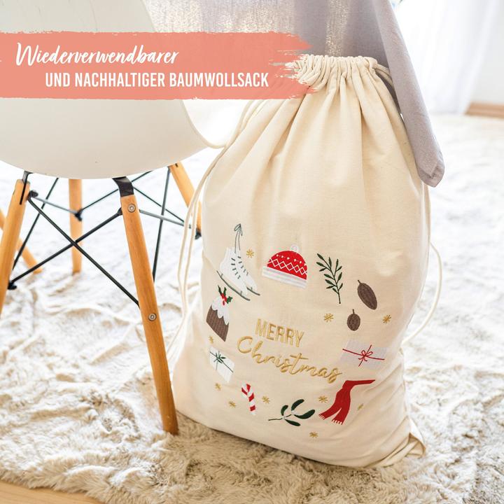 Produktbild Papierdrachen Geschenksäckchen zu Weihnachten - Cremefarben bunt (Geschenkpapier, 1 x)