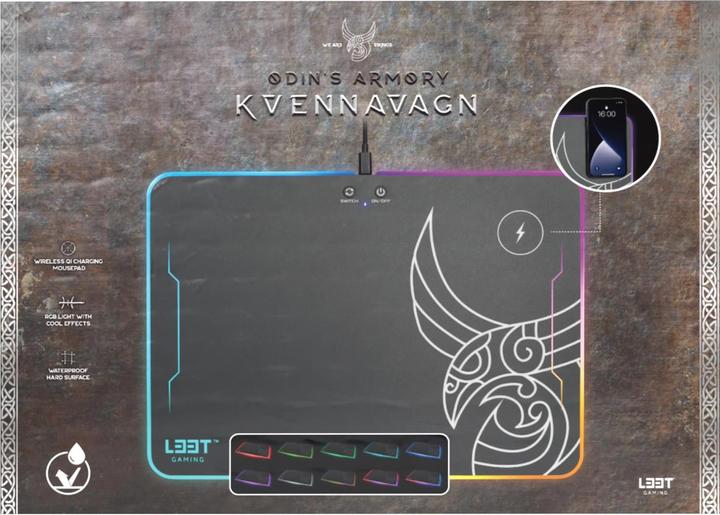 Immagine prodotto L33T Tappetino per mouse da gioco Kvennavagn, con retroilluminazione LED RGB, ricarica QI