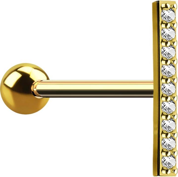 Actual product image Star Piercing Micro Barbell 14k vergoldet Balken lang mit Kristall (Brass, Surgical steel 316L)