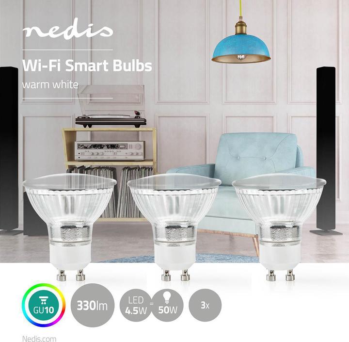 Image du produit Nedis Ampoule LED SmartLife | Wi-Fi | GU10 | 330 lm | 5 W | Blanc chaud | 2700 K | Classe énergétique : A+ (GU10, 5 W, 330 lm, 3 x, G)