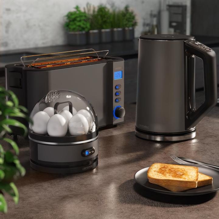 Image du produit Arendo Kit petit déjeuner, bouilloire 1,5l, grille-pain 4 tranches et cuiseur à oeufs 7, gris