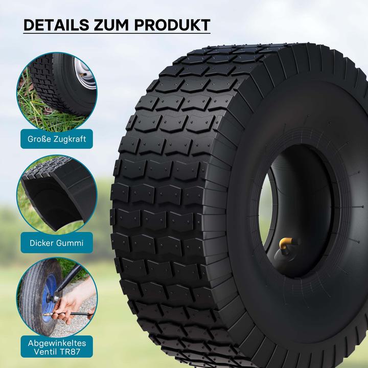 Image du produit Wiltec Pneu pour tracteur à pelouse 15x6.00-6 4pr avec chambre à air et valve coudée tondeuse à gazon