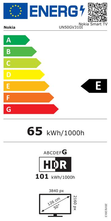 Label énergétique Nokia UN50GV310I (50", LED, DHU, 2023)