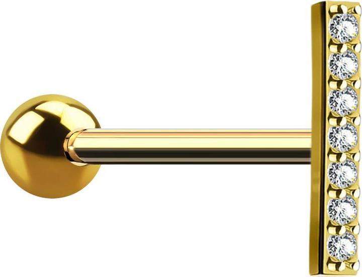 Produktbild Star Piercing Micro Barbell 14k vergoldet Balken kurz mit Kristall (Messing, Chirurgenstahl 316L)
