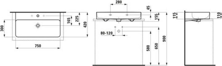 Actual product image Laufen Countertop washbasin VAL 750x420mm w ÜL 3 HL version white LCC (420 mm, 750 mm)