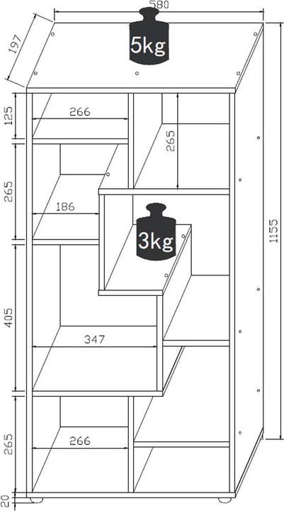 Produktbild VCM Holz Standregal Bücherregal Medienregal Aufbewahrung Raumteiler Deko Regal Lanisa M (58 x 20 x 116 cm)