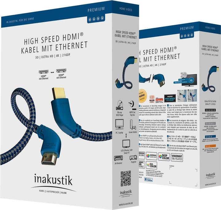 Immagine prodotto Inakustik Cavo HDMI Premium con Ethernet - Gancio (1.50 m, HDMI)