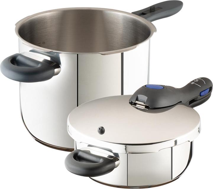 Produktbild WMF Schnellkochtopf 3tlg 4,5+3l grosses Kochsignal Perfect Plus Induktion (22 cm, Pfannenset + Topfset, Edelstahl)