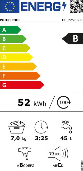 Etichetta energetica Whirlpool Lavatrice FFL 7259 B PL (7 kg, A sinistra)